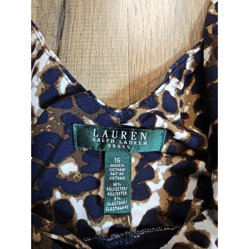 Lauren Ralph Lauren Leopard Print Cocktail Dress Women’s Size 16 Stretch Party - Picture 6 of 7